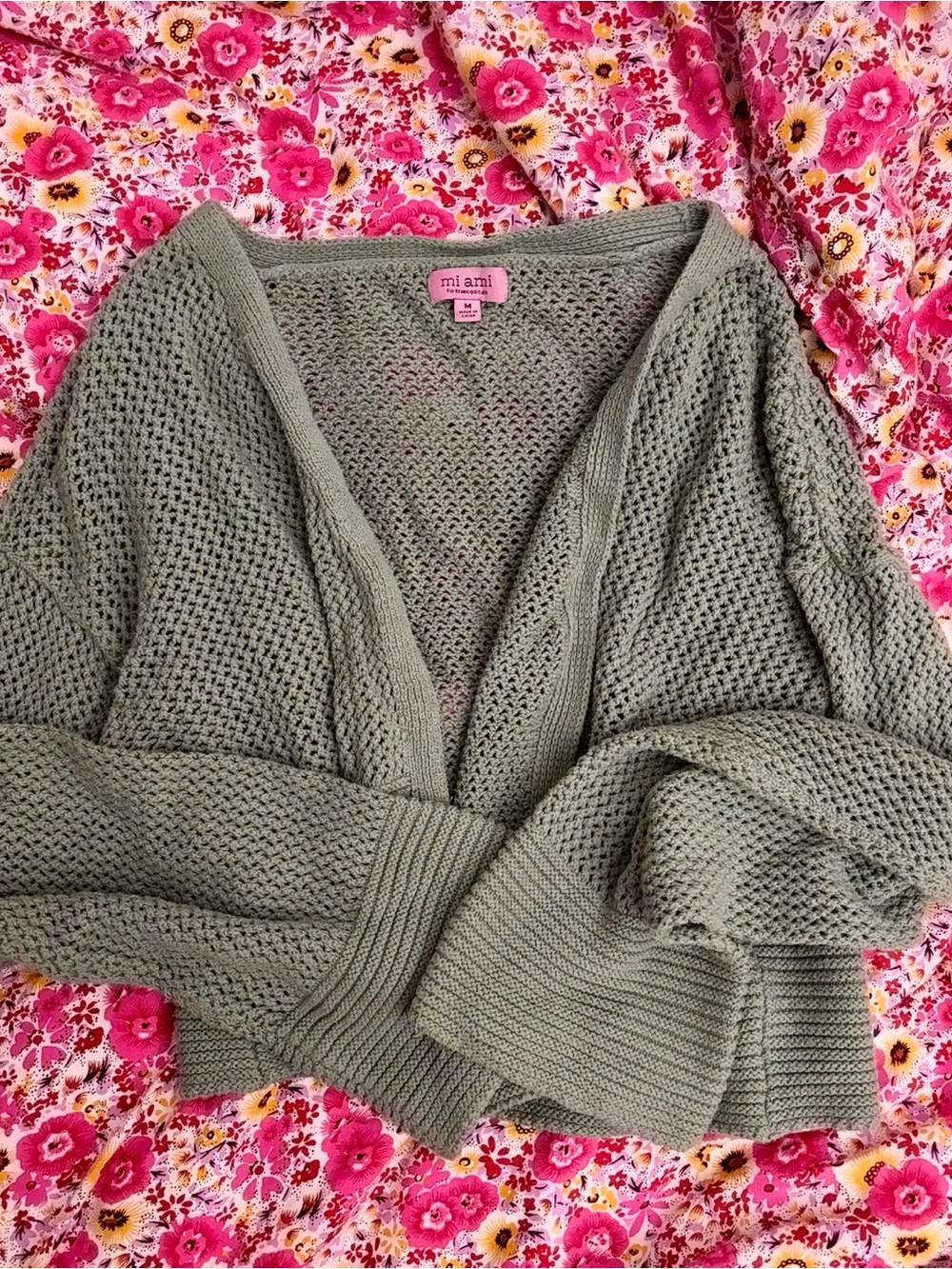 Francesca's miami Light Teal Open-Knit Crochet Cropped Cardigan Sweater